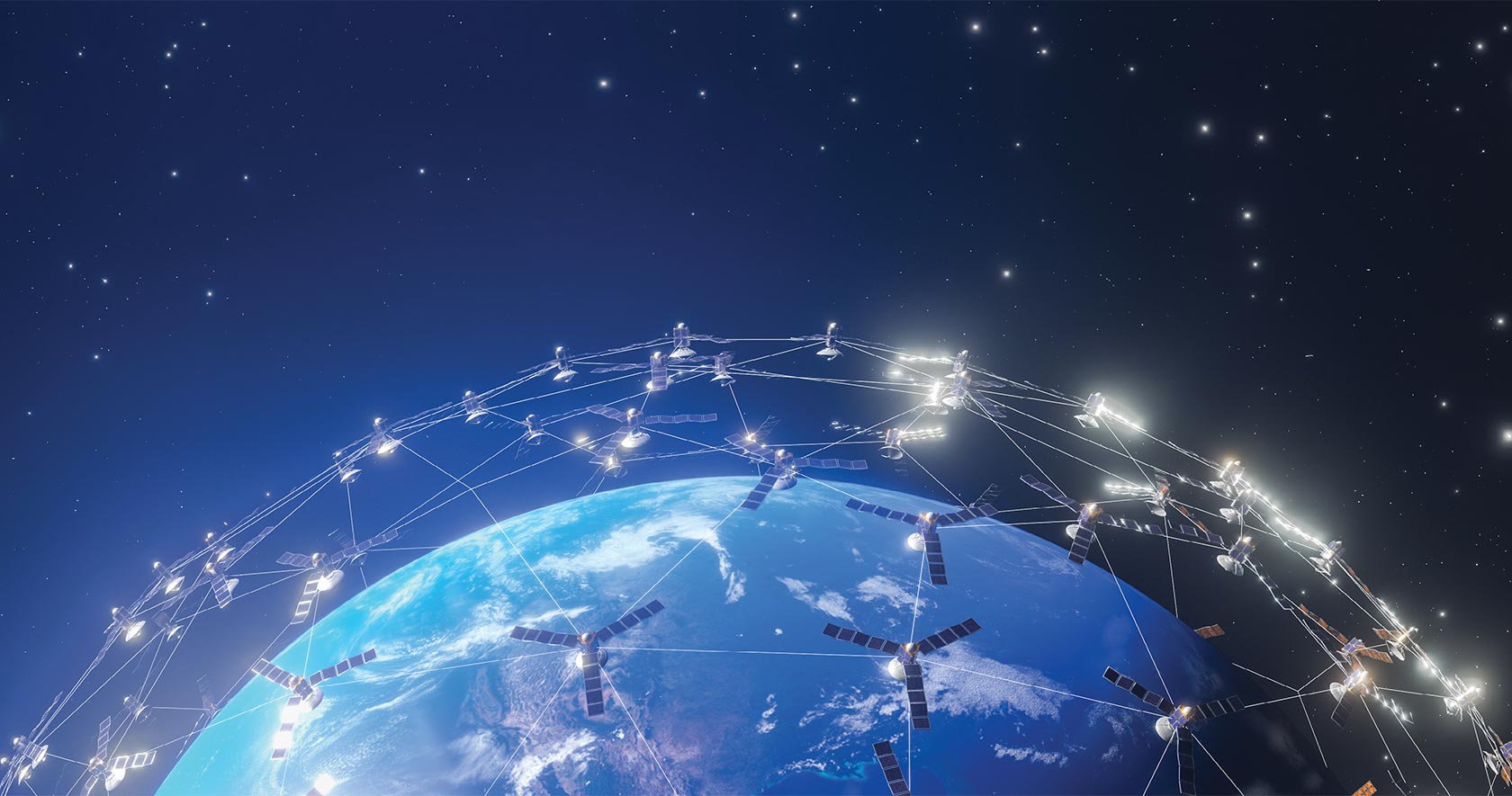 Depiction of earth with satellites